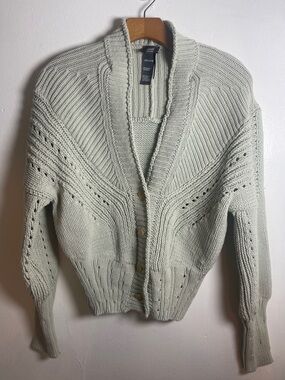 Lilith Light Sage Green Shawl Collar Button Knit Cardigan Size: S